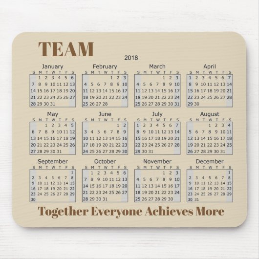 2018 Kalender TEAM Mousepad (Vorne)