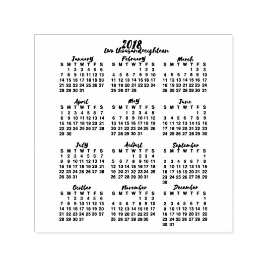 2018 Kalenderjahr auf einen Blick Kalligraphie Permastempel (Design)