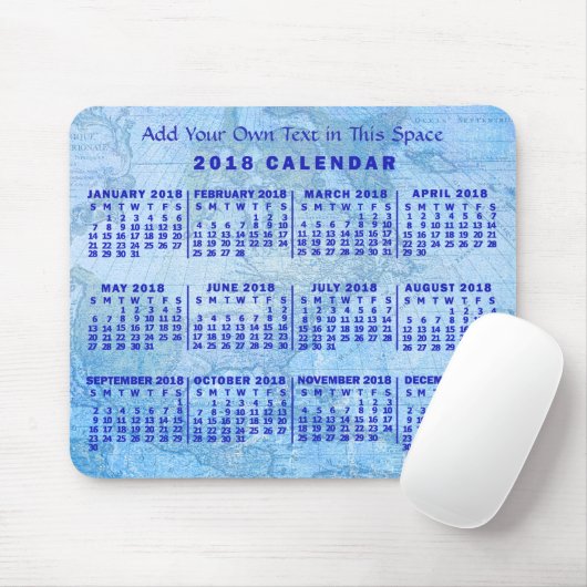 2018 Monatlicher Kalender Custom Blue Antique Kart Mousepad (Mit Mouse)