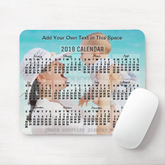 2018 Monatskalender Schwarzer Bildtext hinzufügen Mousepad (Mit Mouse)