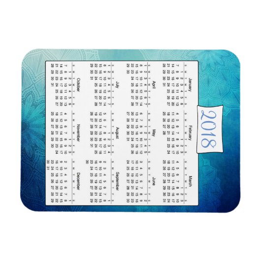 2018 Mystisches Türkis Mandala Kalender Magnet (Horizontal)