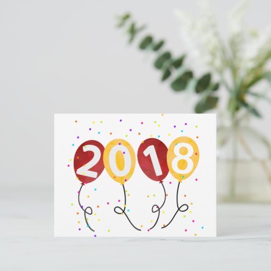 2018 Party-Ballons-Feier zum Glück im neuen Jahr Postkarte (Stehend Vorderseite)