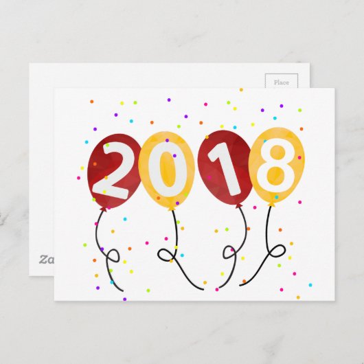 2018 Party-Ballons-Feier zum Glück im neuen Jahr Postkarte (Vorne/Hinten)