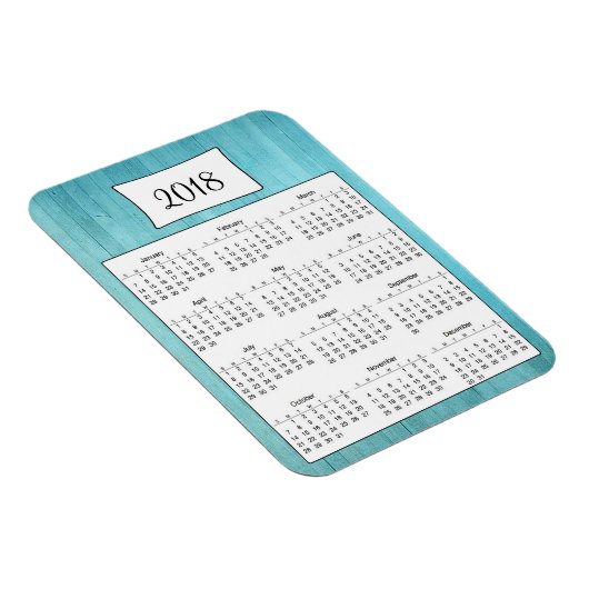 2018 Rustikal Aquamarin Türkis Holzkalender Magnet (Rechte Seite)
