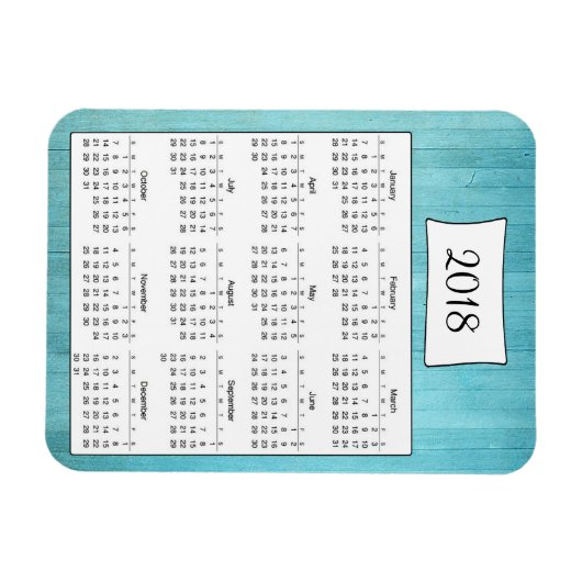 2018 Rustikal Aquamarin Türkis Holzkalender Magnet (Horizontal)