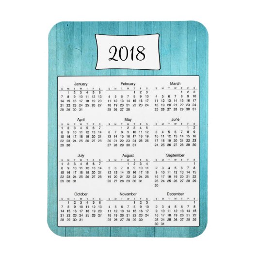2018 Rustikal Aquamarin Türkis Holzkalender Magnet (Vertikal)