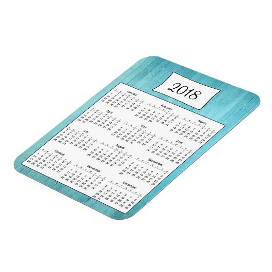 2018 Rustikal Aquamarin Türkis Holzkalender Magnet (Linke Seite)
