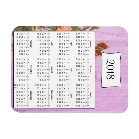 2018 Rustikaler Lila Blumenkalender Magnet (Horizontal)