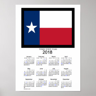 2018 Texas State Flag Holiday Calendar von Janz Poster