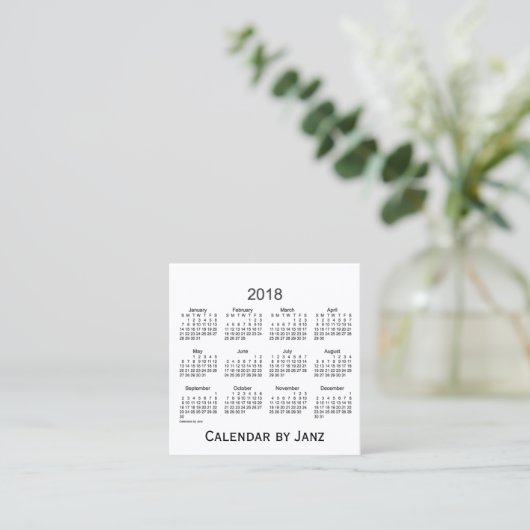 2018 Weiß-Kalender durch Janz quadratische Quadratische Visitenkarte (Stehend Vorderseite)