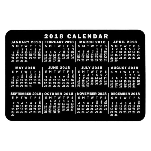 2018 Year Monthly Calendar Classic Black and White Magnet (Horizontal)