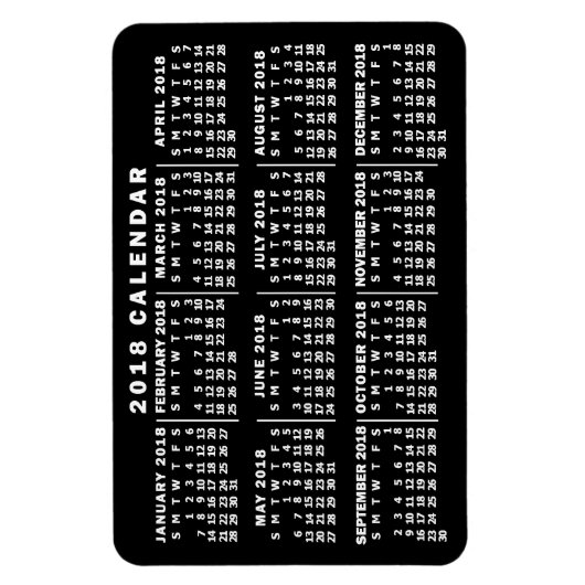 2018 Year Monthly Calendar Classic Black and White Magnet (Vertikal)