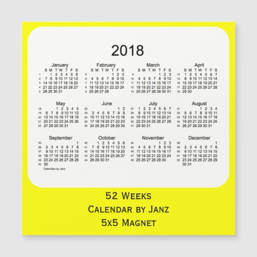 2018 Yellow 52 Weeks Calendar von Janz Magnetkarte (Vorderseite)