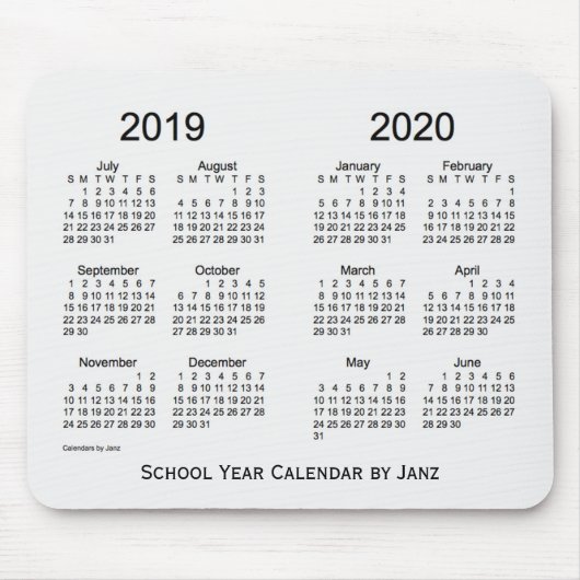 2019-2020 Schuljahr-weißer Rauch-Kalender durch Mousepad (Vorne)
