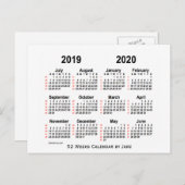 2019-2020 White 52 Weeks Calendar by Janz Postkarte (Vorne/Hinten)