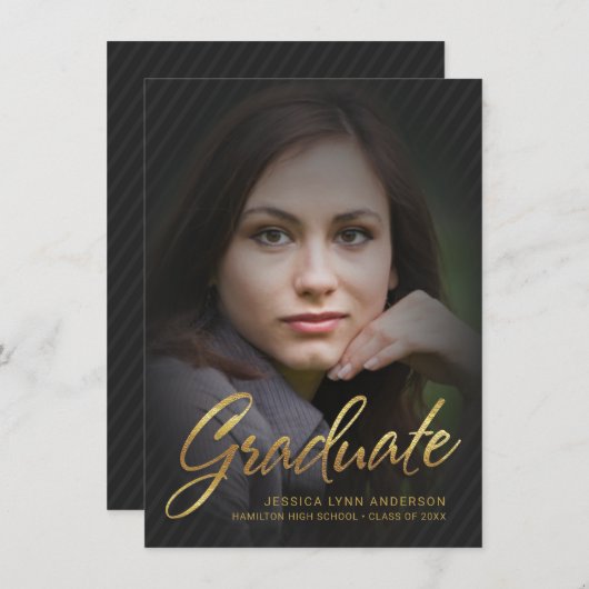 2019 Abschluss Imitats Gold Foil Text Foto Overlay Einladung (Vorne/Hinten)