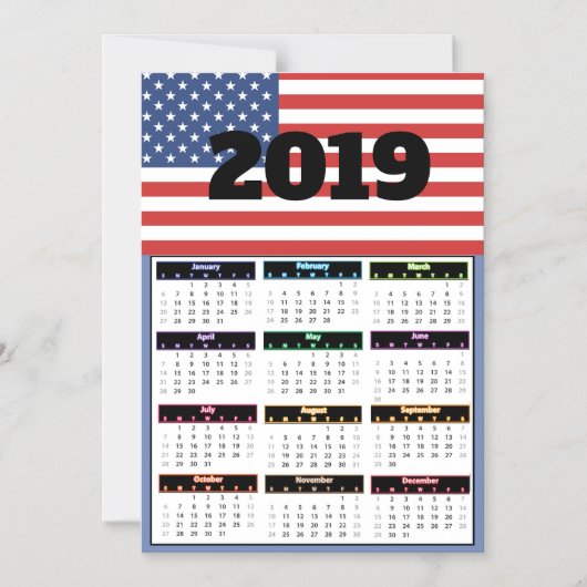 2019 American Flag Mini Calendar Magneteinladung (Vorderseite)