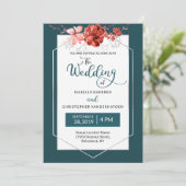 2019 aquamarine u. korallenrote geometrische einladung (Stehend Vorderseite)