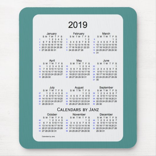 2019 aquamariner Rauch 52 Wochen-Kalender durch Mousepad (Vorne)