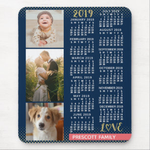 2019 Calendar Navy Koral Gold Familie Foto Collage Mousepad