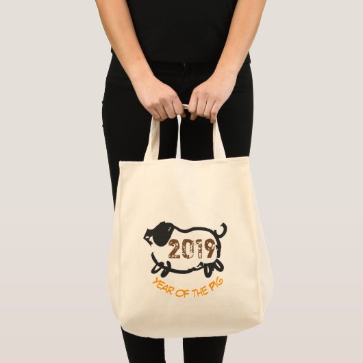 2019 Chinesisches Jahr der Pig-Black-Tote-Tasche Tragetasche (Vorderseite (Produkt))