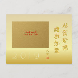 2019 Chinesisches Neujahr des Fotos der Schweinefa Feiertagspostkarte