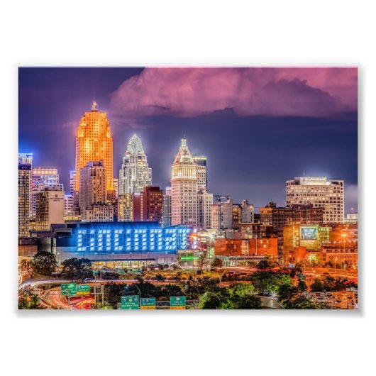2019 Cincinnati Ohio Night Skyline - Foto Print (Vorne)