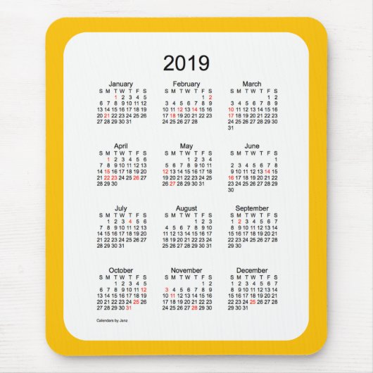 2019 Gold Holiday Calendar von Janz Mouse Pad Mousepad (Vorne)