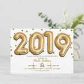 2019 GRADUATION PARTY Gold Confetti Balloons Einladung (Stehend Vorderseite)