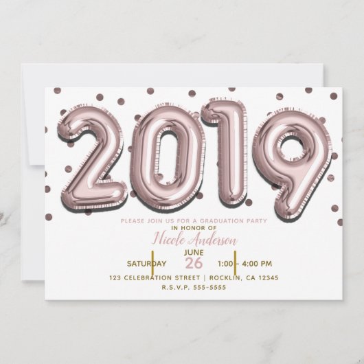 2019 GRADUATION PARTY Rose Gold Confetti Balloons Einladung (Vorderseite)
