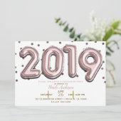 2019 GRADUATION PARTY Rose Gold Confetti Balloons Einladung (Stehend Vorderseite)