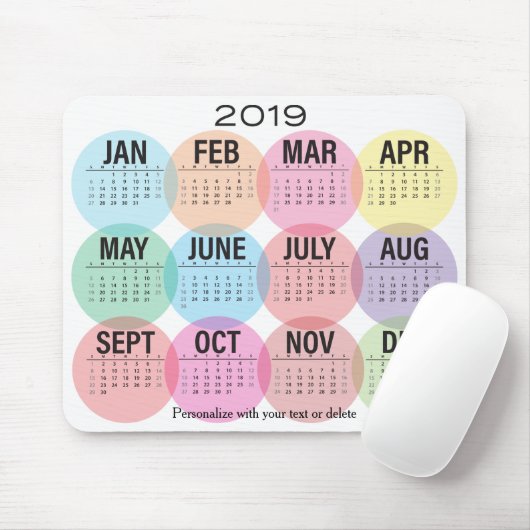 2019 Kalender-bunter Monats-Entwurf Mousepad (Mit Mouse)
