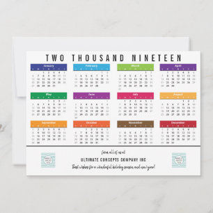 2019 Kalender Geschäft Danke auf der Rückseite Feiertagskarte