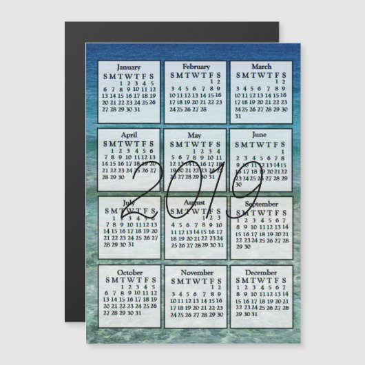 2019 Kalender Magnet Blaues Wasser (Vorne/Hinten)