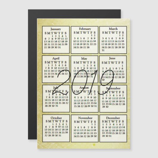 2019 Kalender Magnet Gold Hintergrund (Vorne/Hinten)