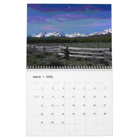 2019 landschaftlicher Kalender in Idaho (Mär 2026)