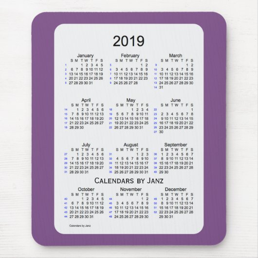 2019 lila Rauch 52 Wochen-Kalender durch Janz Mousepad (Vorne)