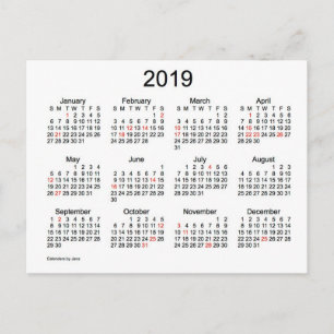 2019 Mini-Kalender mit Feiertagen Feiertagspostkarte