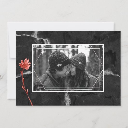 2019 Moderne Coral Aquamarin Botanische Schwarze H Einladung (Rückseite)