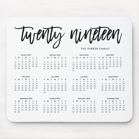 2019 moderne Typografie des Kalender-| Mousepad (Vorne)