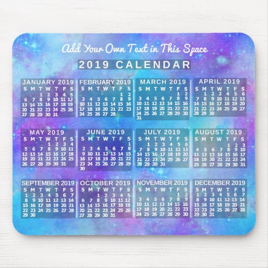 2019 Monatlicher Kalender Blaue Aquarellsterne Mousepad (Vorne)