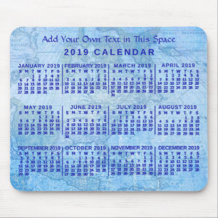 2019 Monatlicher Kalender Custom Blue Antique Kart Mousepad