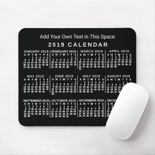 2019 Monatskalender Benutzerdefiniert Schwarz und Mousepad (Mit Mouse)
