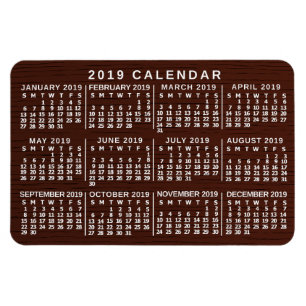 2019 Monatskalender Einfach Braunholzkörner Magnet