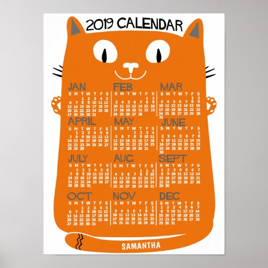 2019 Monatskalender Mittelalterliche Orangenkatze Poster (Vorne)