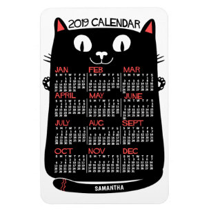 2019 Monatskalender Mittelalterliche Schwarze Katz Magnet
