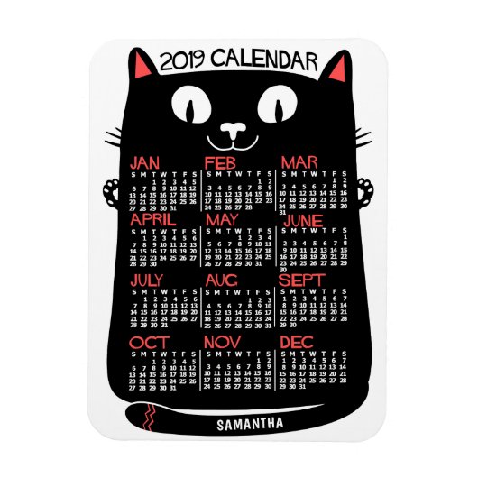 2019 Monatskalender Mittelalterliche Schwarze Katz Magnet (Vertikal)