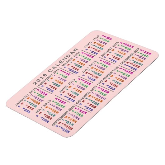 2019 Monatskalender Rosa Farbe rot Magnet (Linke Seite)