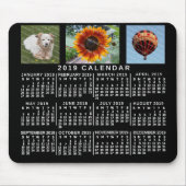 2019 Monatskalender Schwarz Custom 3 Fotos Mousepad (Vorne)