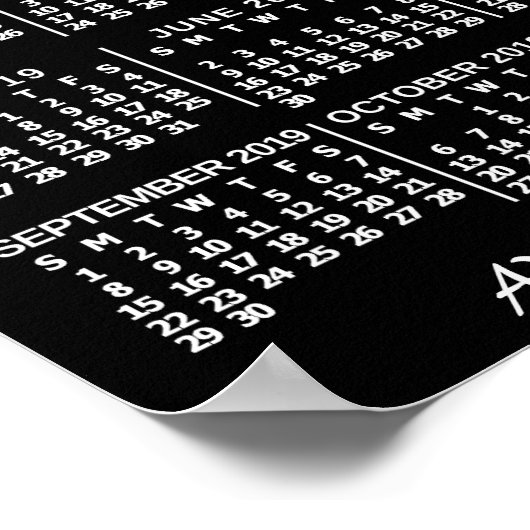 2019 Monatskalender Schwarz Custom 3 Fotos Poster (Ecke)